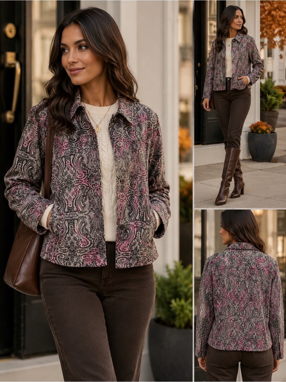 Rebecca Malone Pink & Gray Paisley Button Jacket